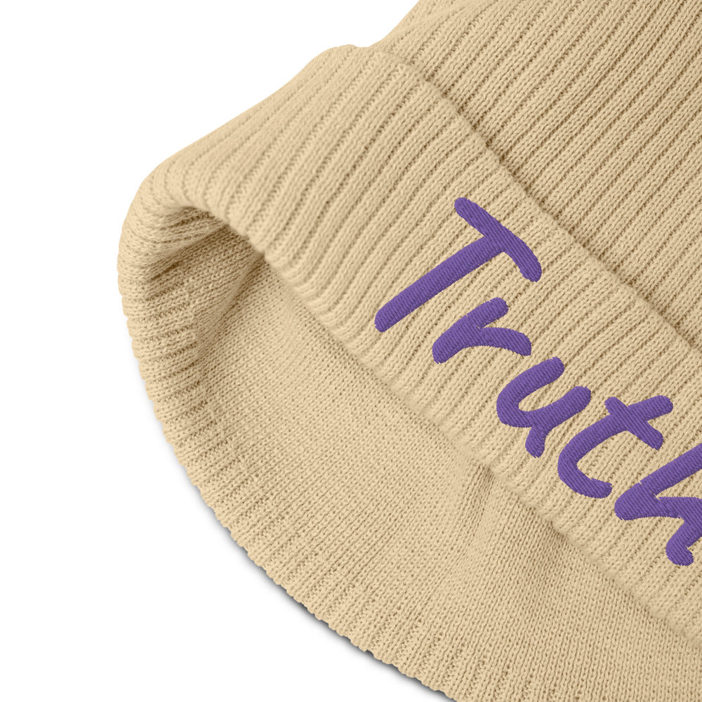 Truth In Amethyst Embroidery on Organic Beanie