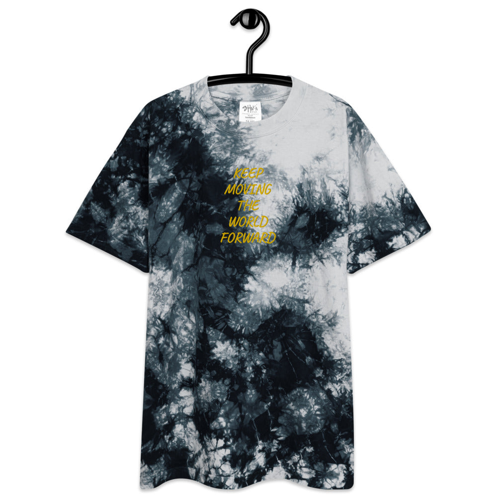 Keep Moving The World Forward In Gold Embroidery on Unisex Tie-Dye T-Shirt