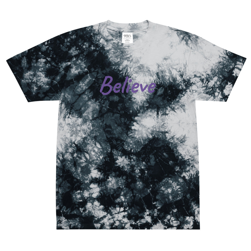 Believe In Amethyst Embroidery on Unisex Tie-Dye T-Shirt