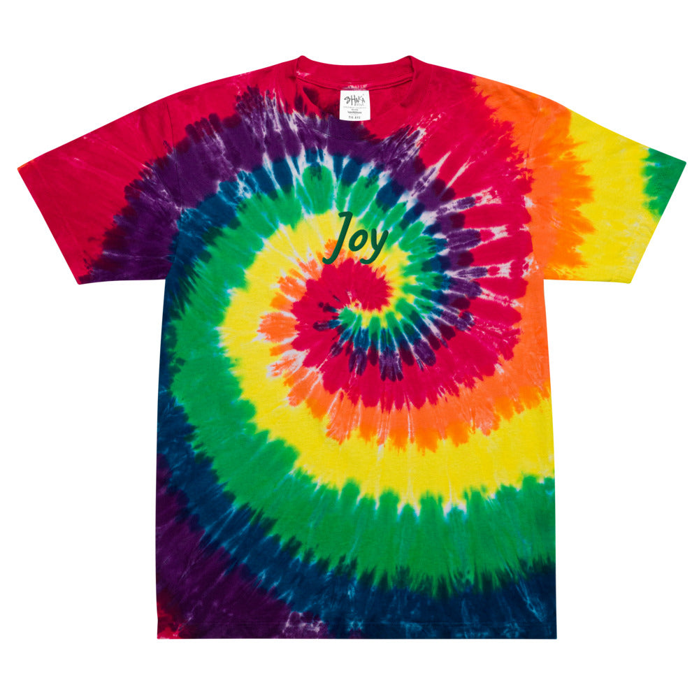 Joy In Emerald Embroidery on Unisex Tie-Dye T-Shirt