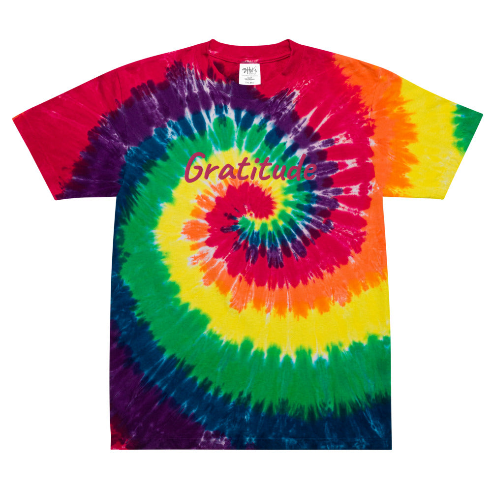 Gratitude In Star Rose Quartz Embroidery on Unisex Tie-Dye T-Shirt