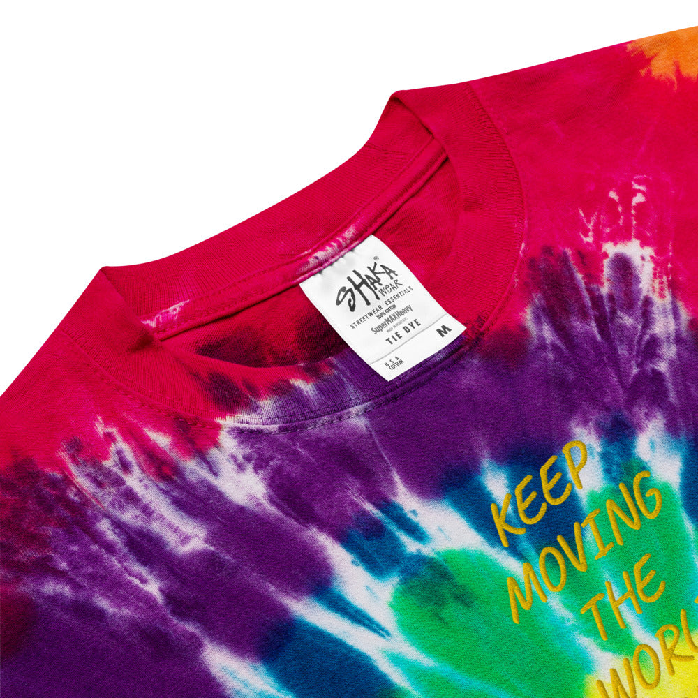 Keep Moving The World Forward In Gold Embroidery on Unisex Tie-Dye T-Shirt