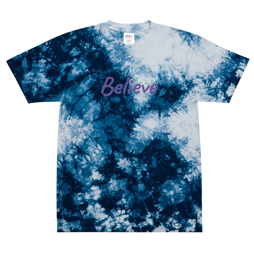 Believe In Amethyst Embroidery on Unisex Tie-Dye T-Shirt