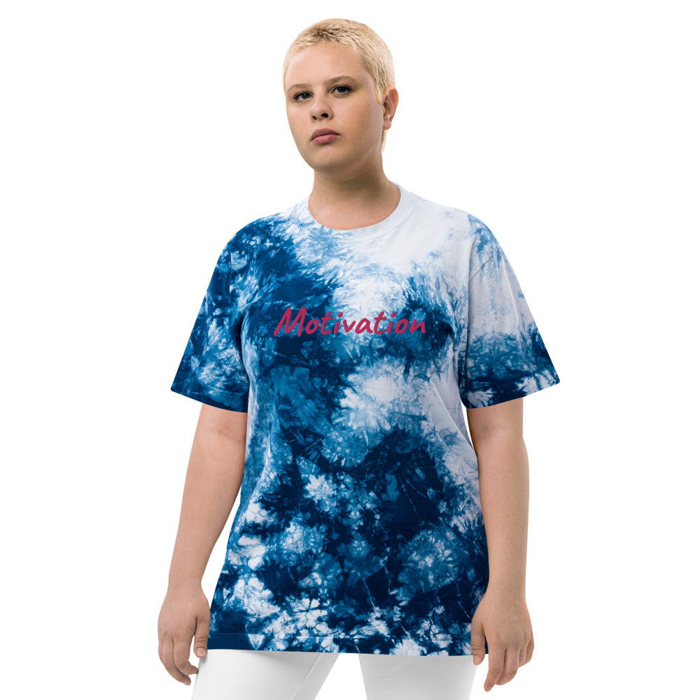 Motivation In Star Rose Quartz Embroidery on Unisex Tie-Dye T-Shirt