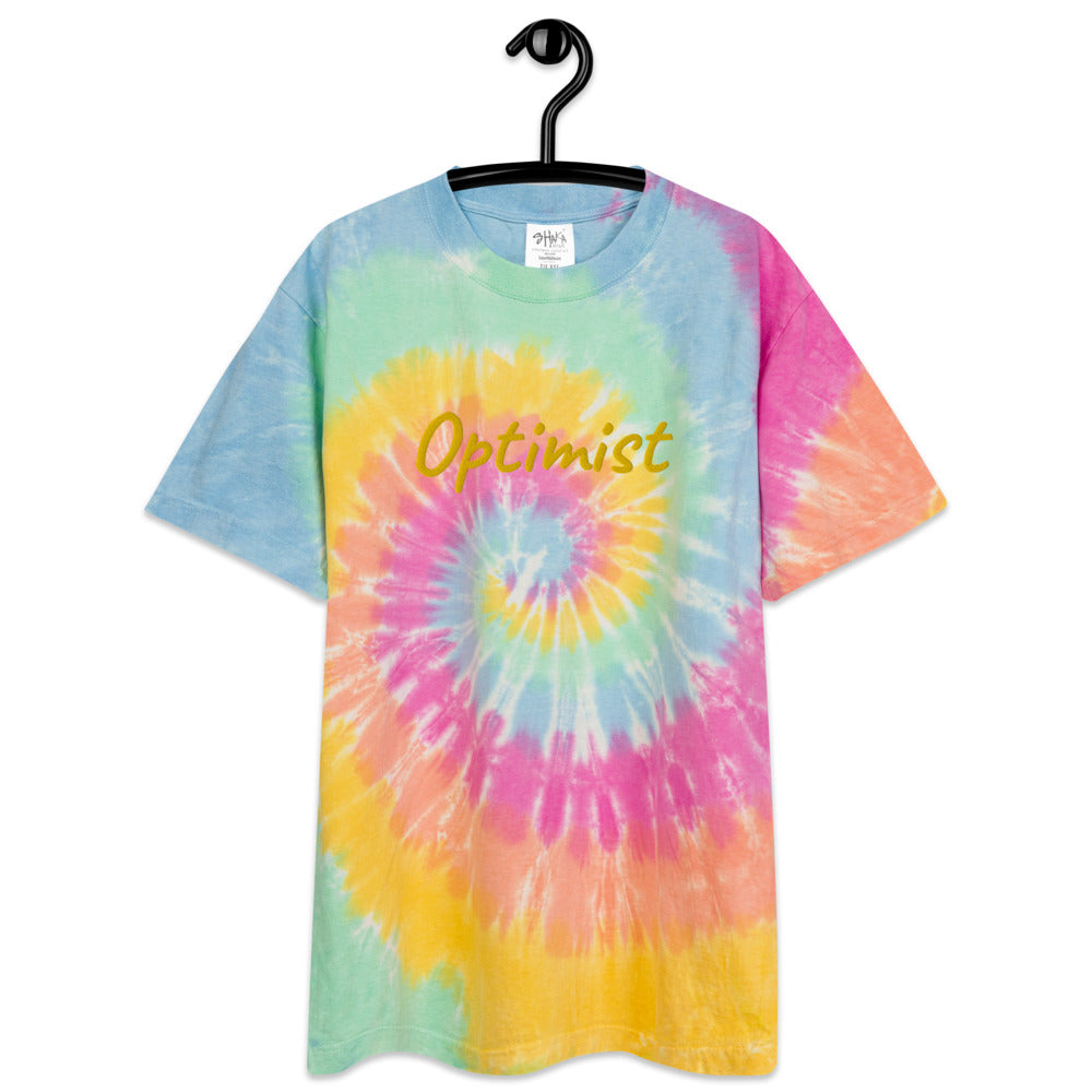 Optimist In Gold Embroidery on Unisex Tie-Dye T-Shirt