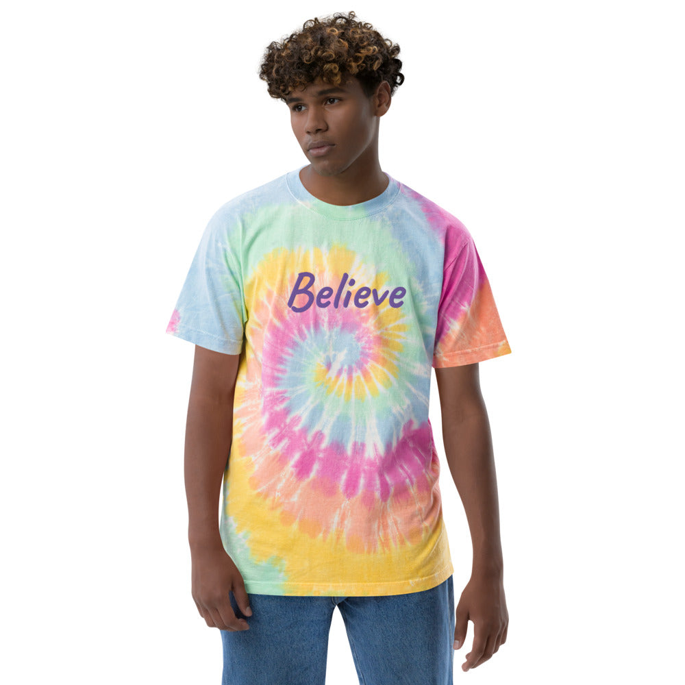 Believe In Amethyst Embroidery on Unisex Tie-Dye T-Shirt