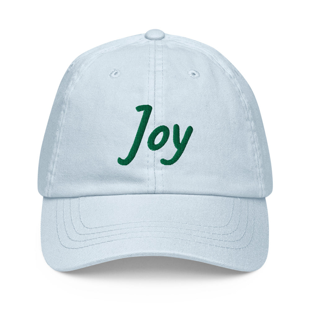 Joy In Emerald Embroidery on Pastel Baseball Cap