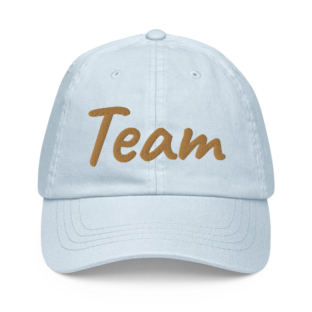 Team In Celluloid Embroidery on Pastel Baseball Cap