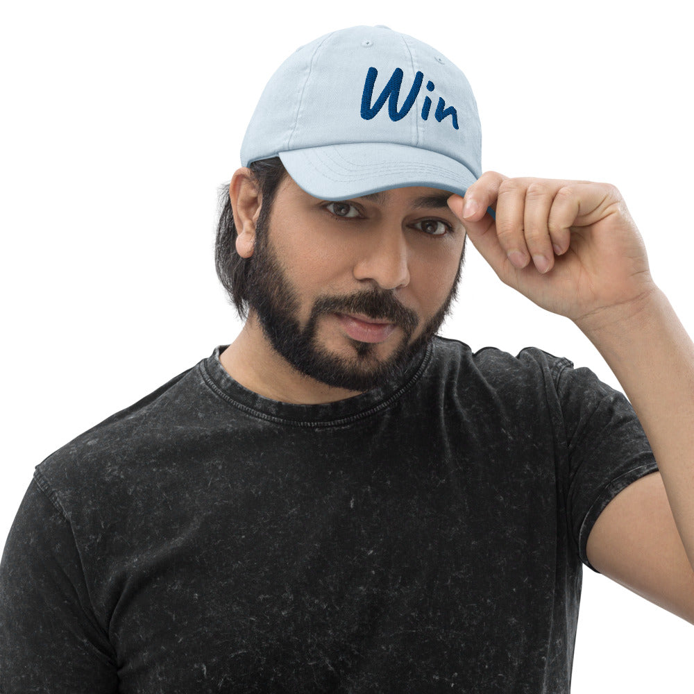 Win In Sapphire Embroidery on Pastel Baseball Cap