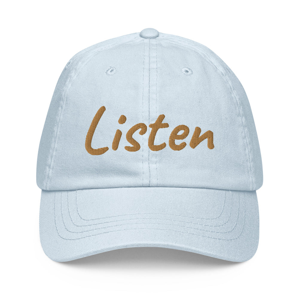 Listen In Copper Embroidery on Pastel Baseball Cap