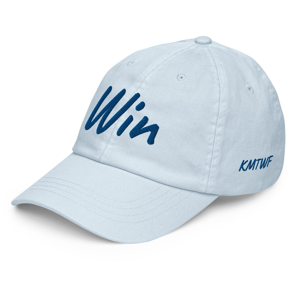 Win In Sapphire Embroidery on Pastel Baseball Cap