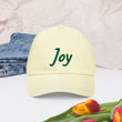 Joy In Emerald Embroidery on Pastel Baseball Cap