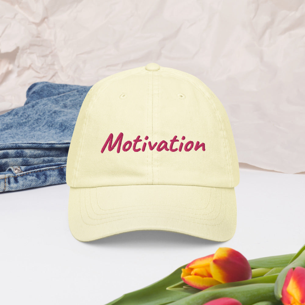 Motivation In Star Rose Quartz Embroidery on Pastel Baseball Cap