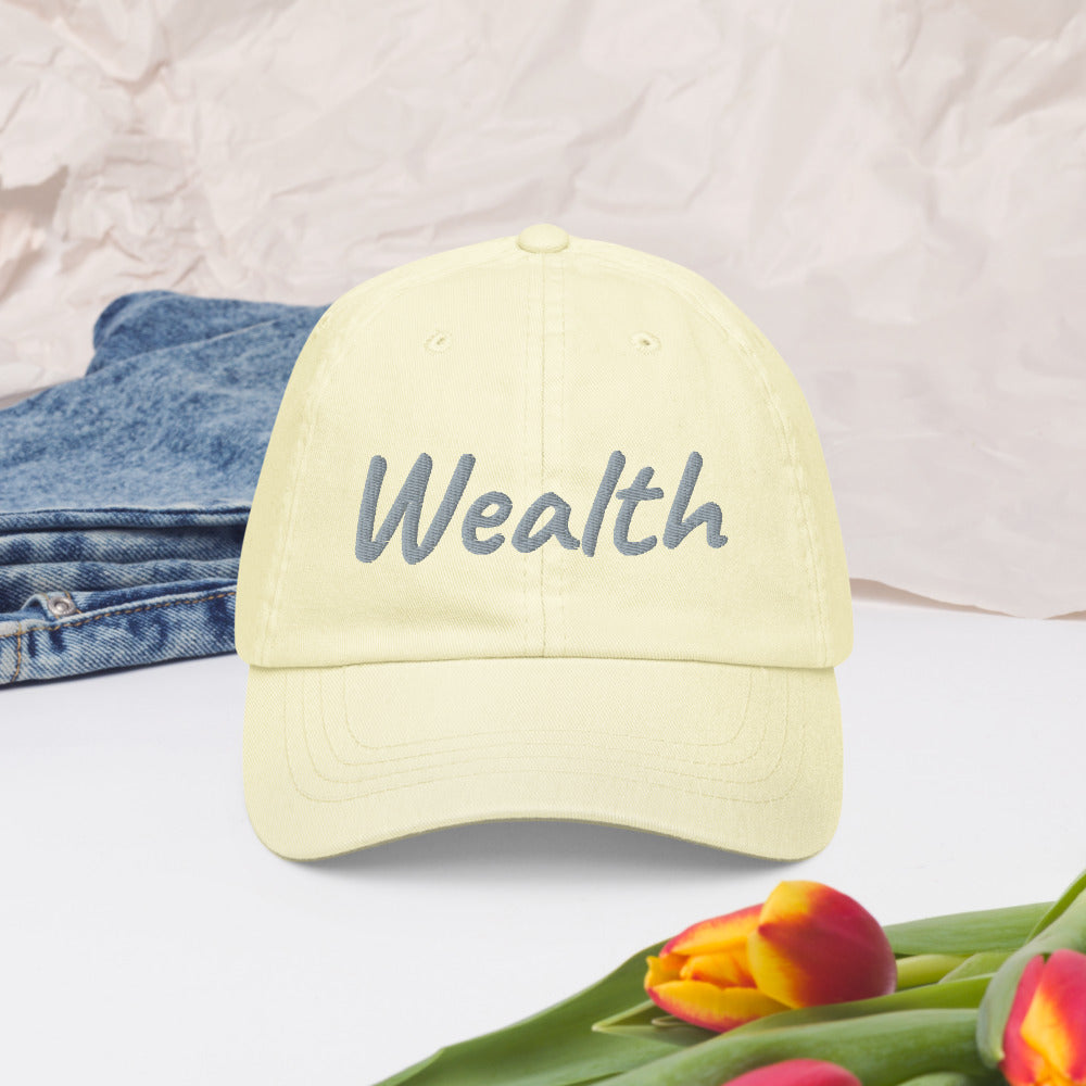 Wealth In Silver Embroidery on Pastel Baseball Cap