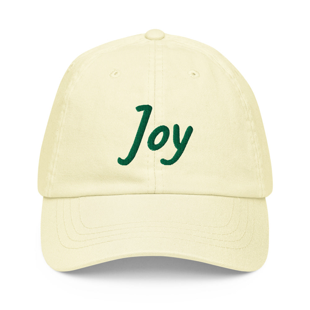 Joy In Emerald Embroidery on Pastel Baseball Cap