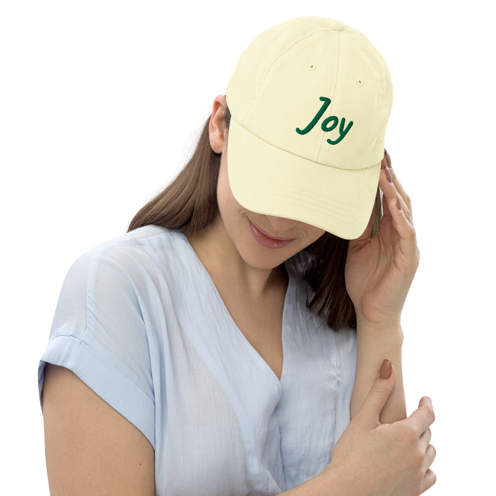 Joy In Emerald Embroidery on Pastel Baseball Cap