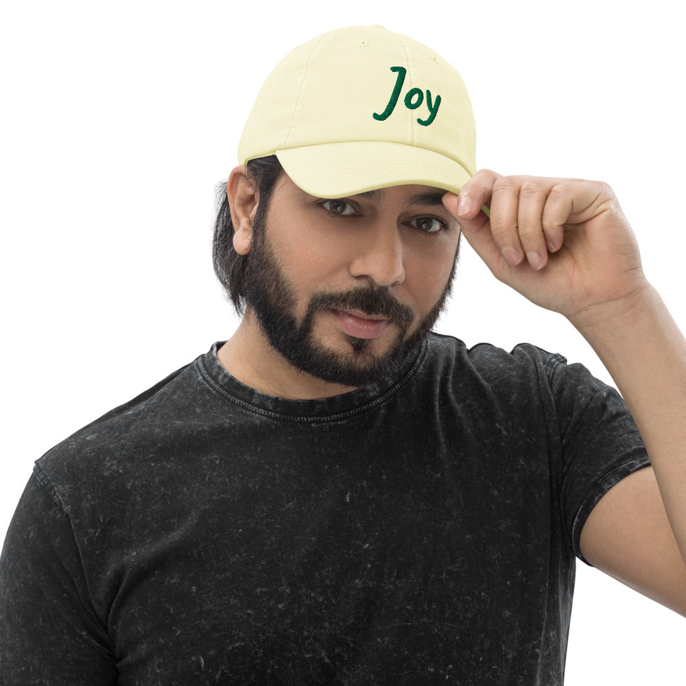 Joy In Emerald Embroidery on Pastel Baseball Cap