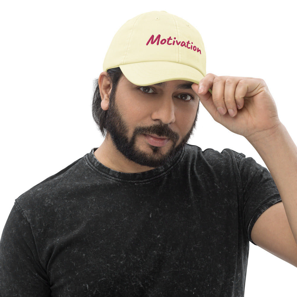 Motivation In Star Rose Quartz Embroidery on Pastel Baseball Cap