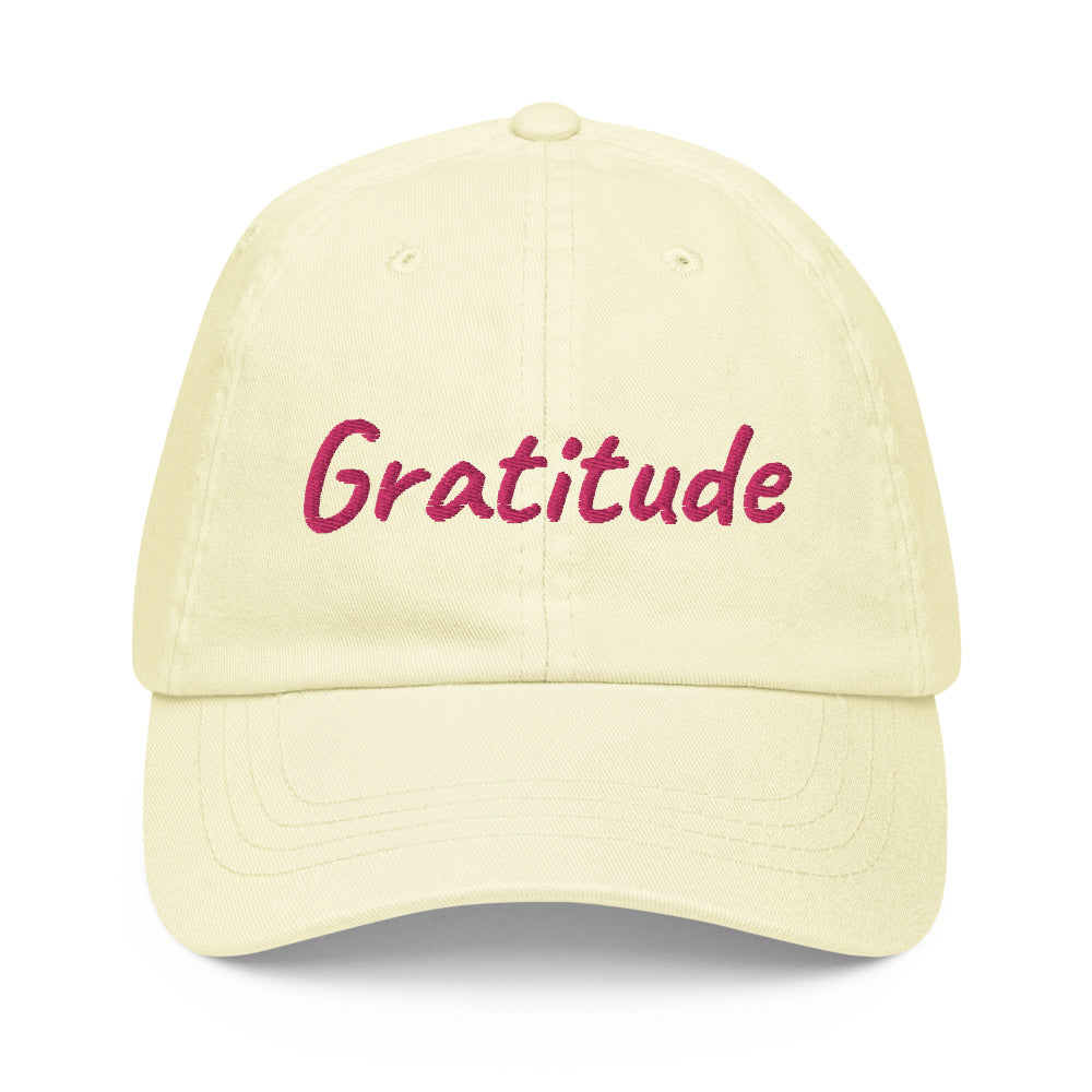 Gratitude In Star Rose Quartz Embroidery on Pastel Baseball Cap