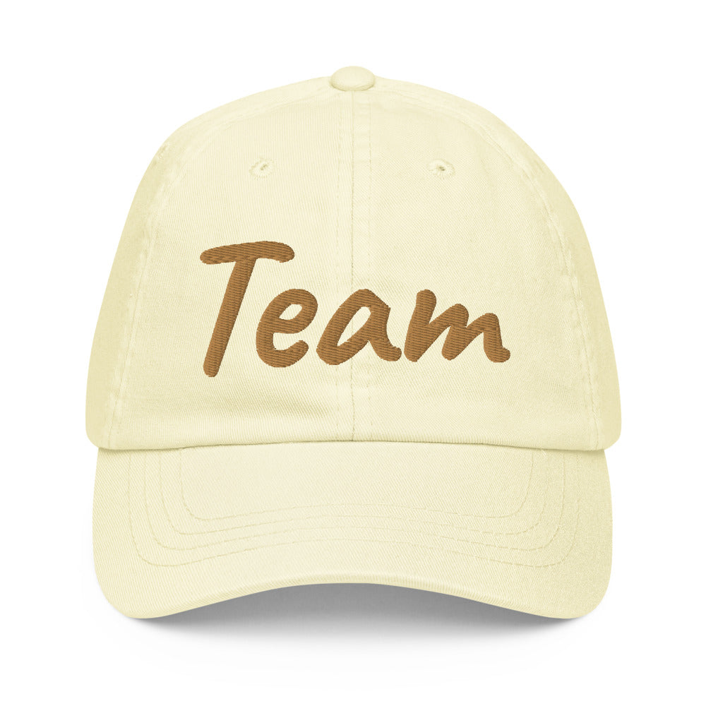 Team In Celluloid Embroidery on Pastel Baseball Cap