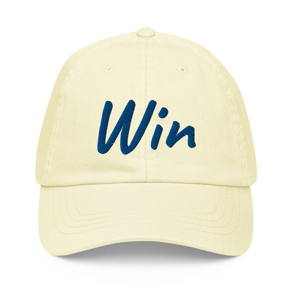 Win In Sapphire Embroidery on Pastel Baseball Cap