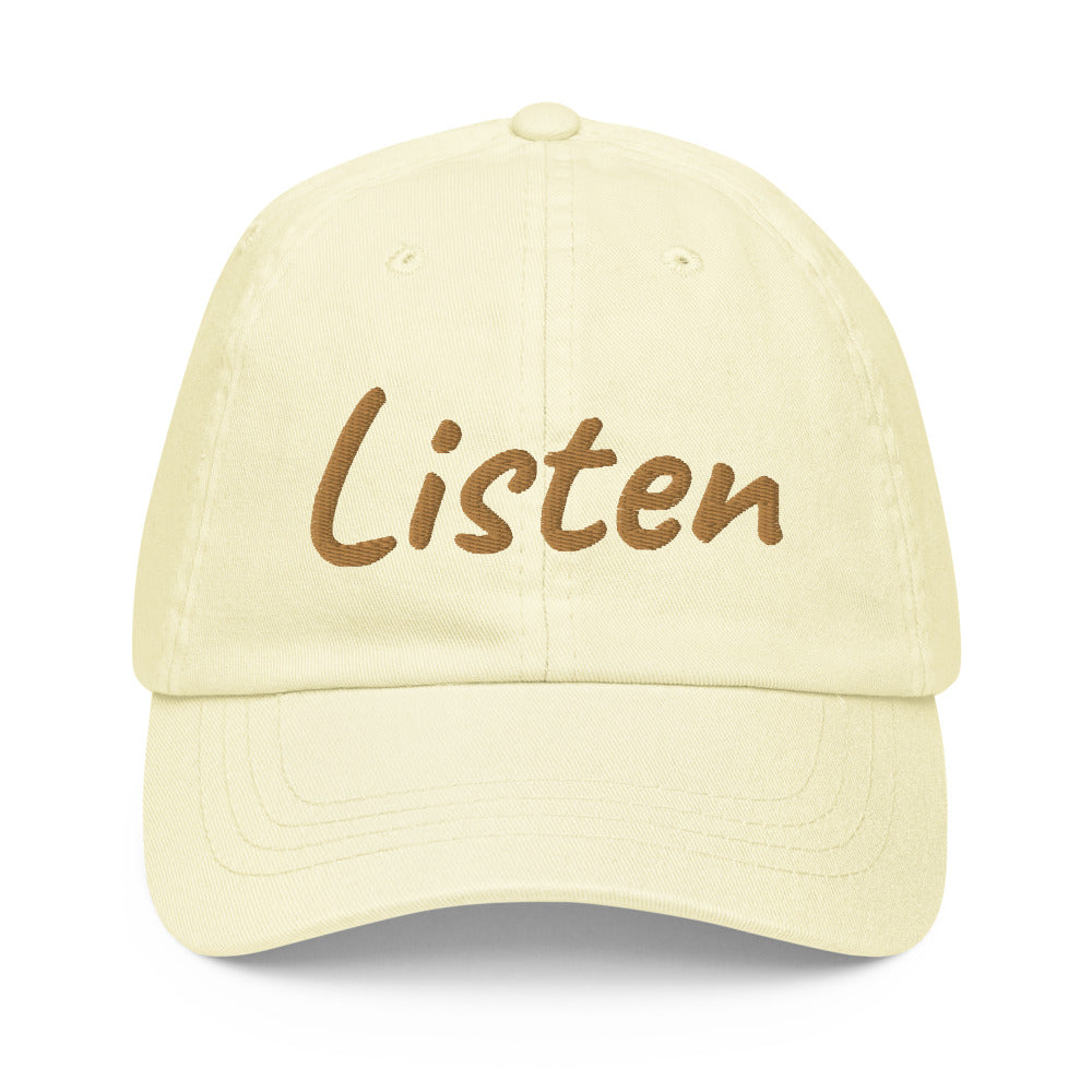 Listen In Copper Embroidery on Pastel Baseball Cap