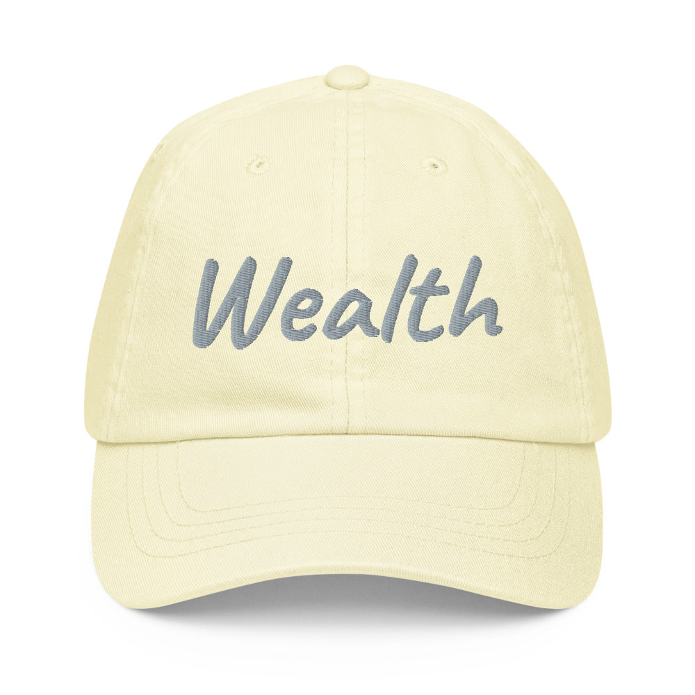 Wealth In Silver Embroidery on Pastel Baseball Cap