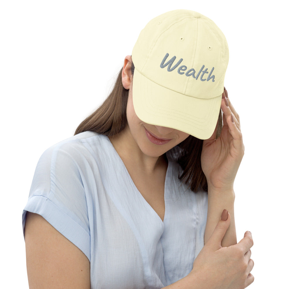 Wealth In Silver Embroidery on Pastel Baseball Cap