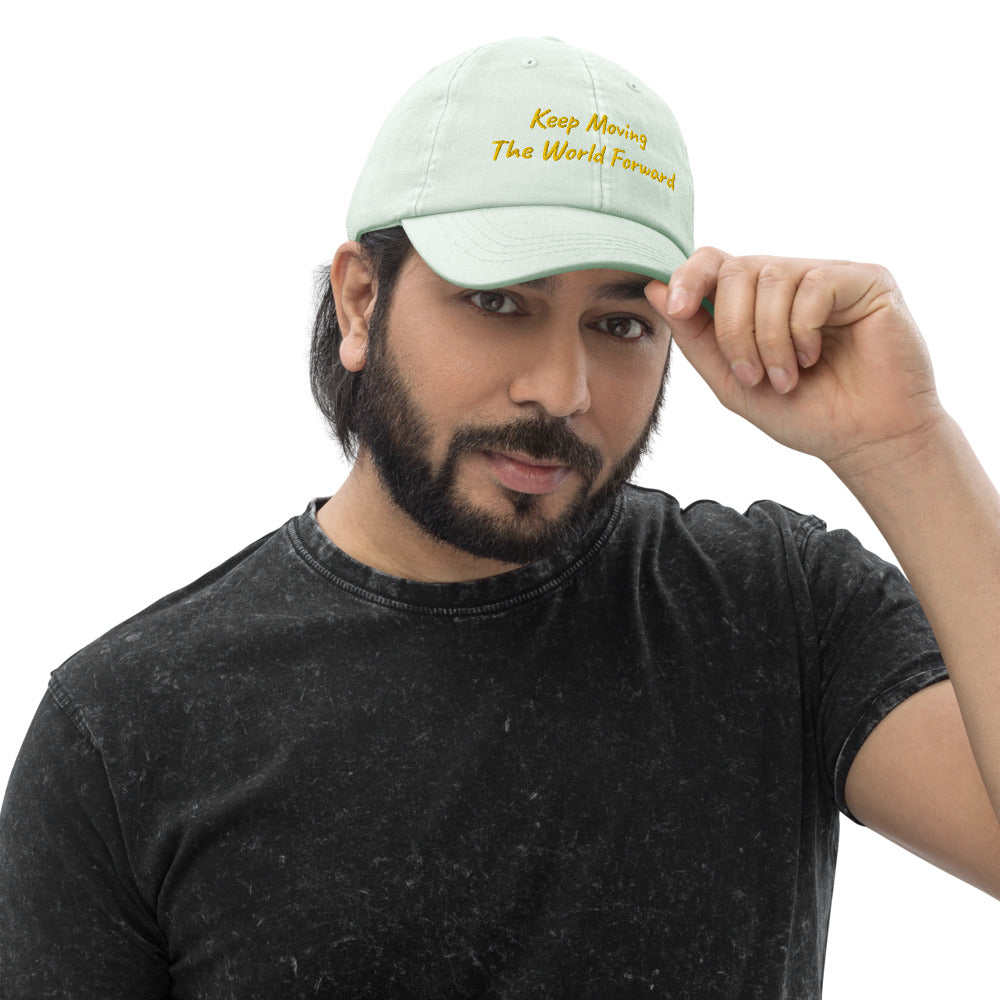 Keep Moving The World Forward In Gold Embroidery on Pastel Baseball Cap