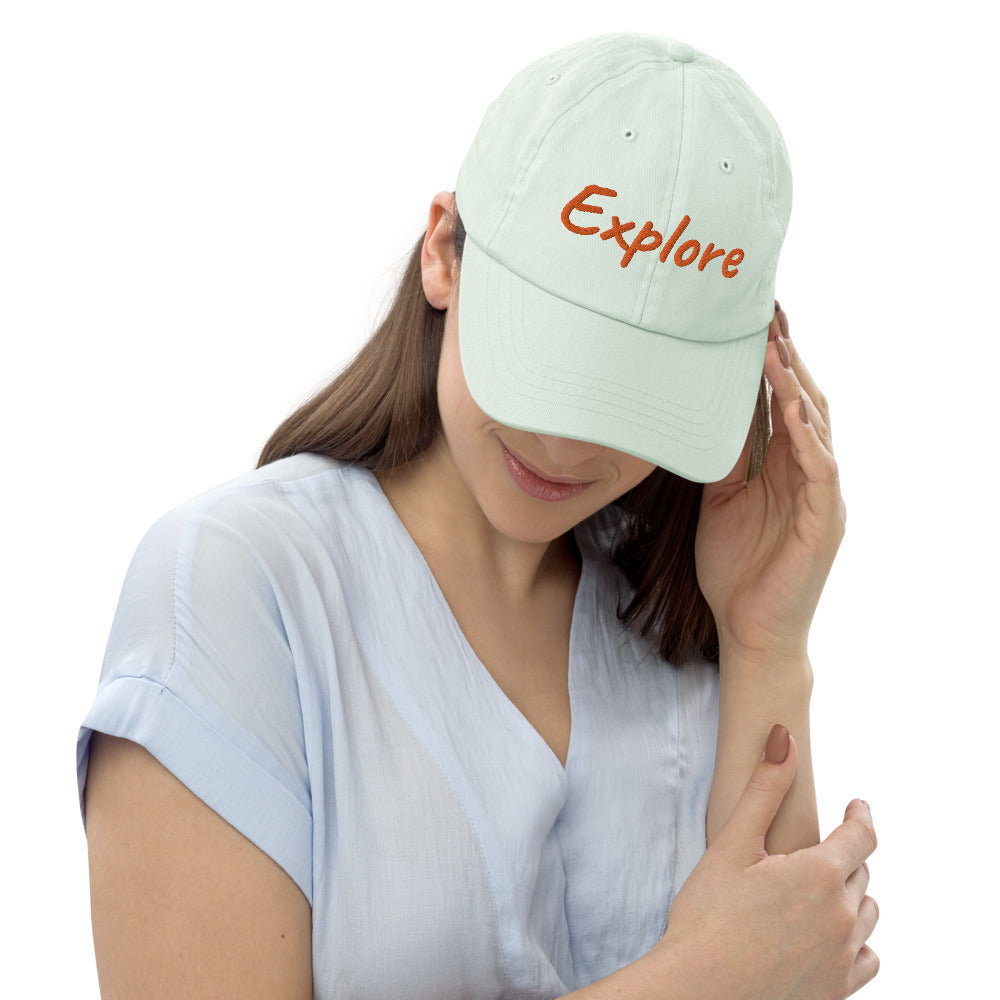 Explore In Amber Embroidery on Pastel Baseball Cap