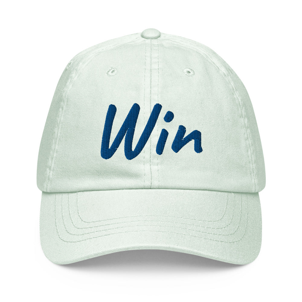 Win In Sapphire Embroidery on Pastel Baseball Cap