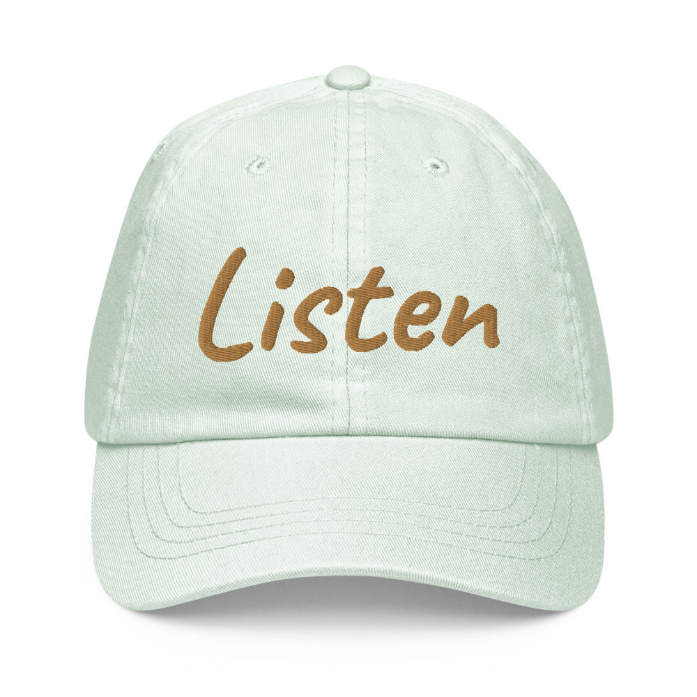 Listen In Copper Embroidery on Pastel Baseball Cap