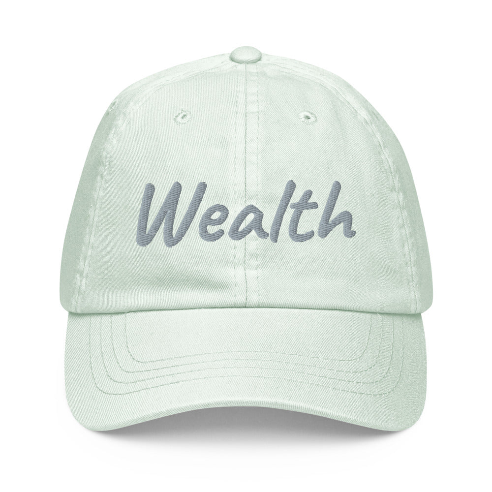 Wealth In Silver Embroidery on Pastel Baseball Cap