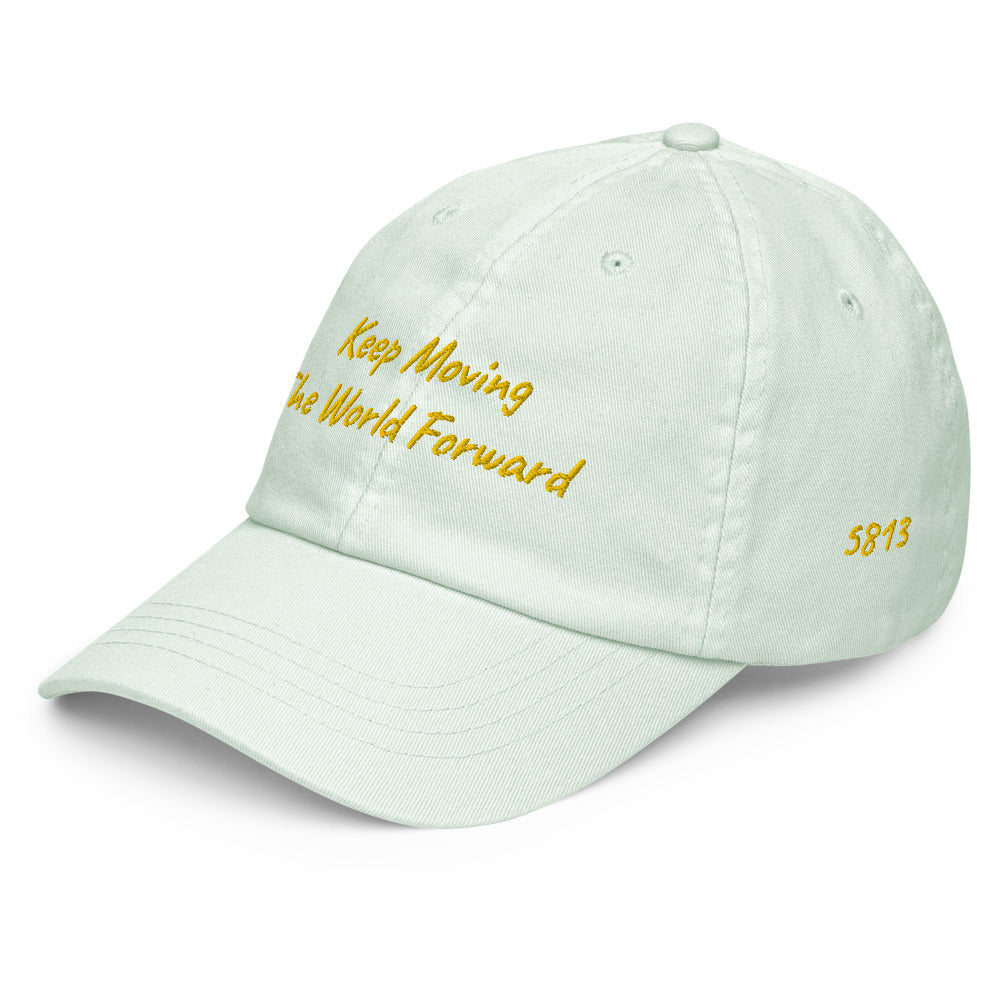 Keep Moving The World Forward In Gold Embroidery on Pastel Baseball Cap