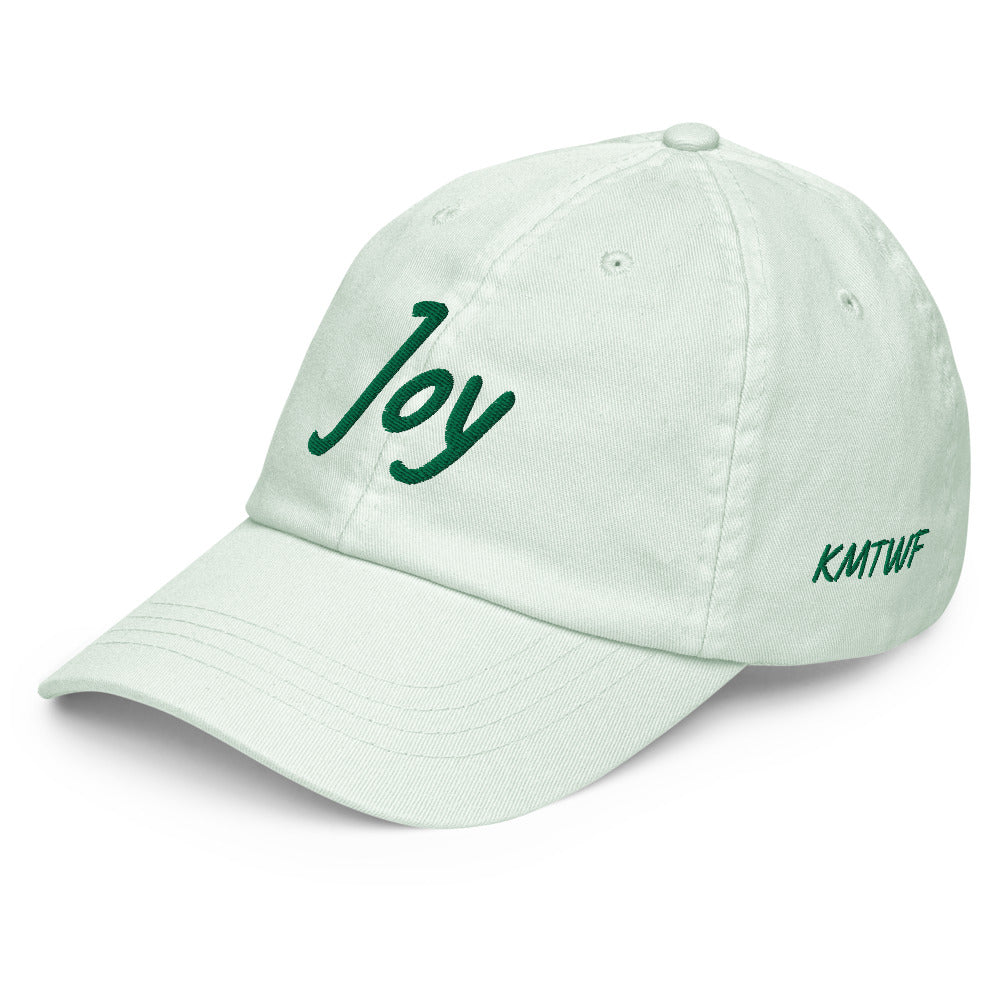 Joy In Emerald Embroidery on Pastel Baseball Cap