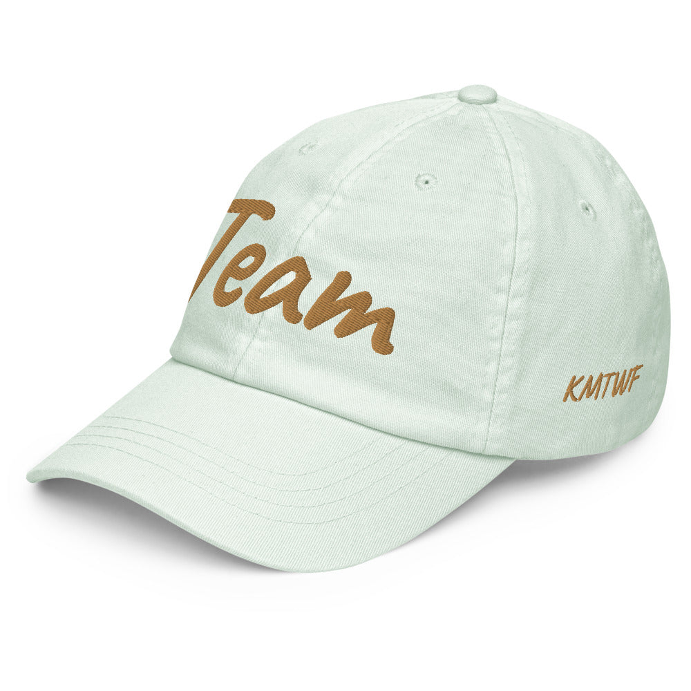 Team In Celluloid Embroidery on Pastel Baseball Cap