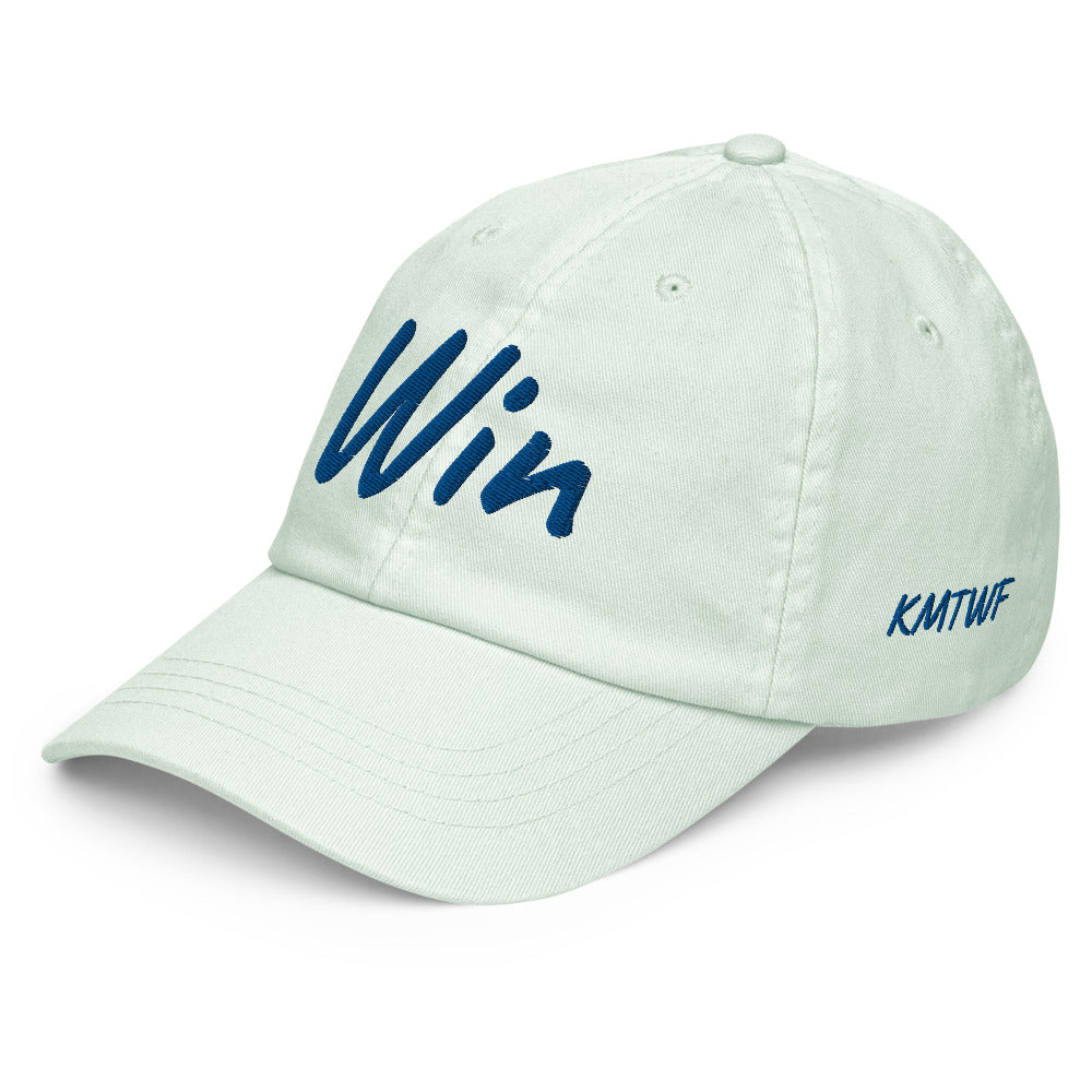 Win In Sapphire Embroidery on Pastel Baseball Cap