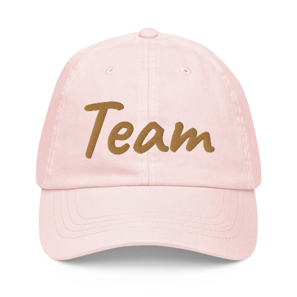 Team In Celluloid Embroidery on Pastel Baseball Cap