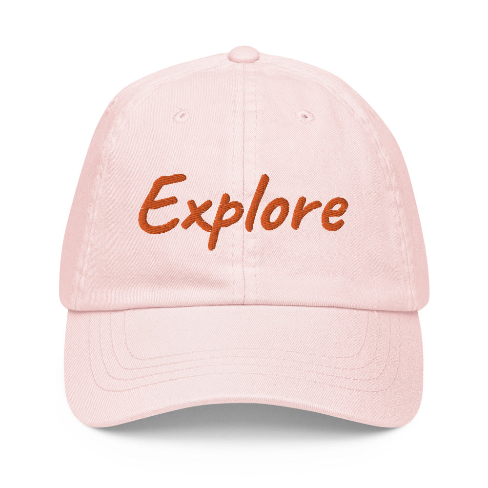 Explore In Amber Embroidery on Pastel Baseball Cap