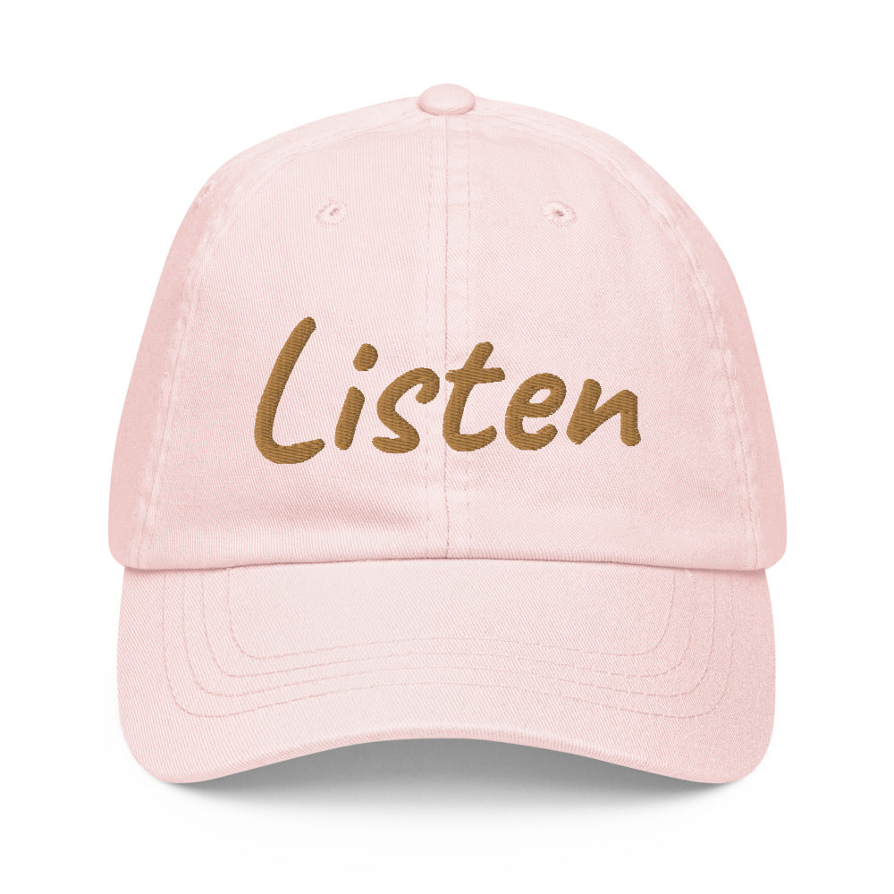 Listen In Copper Embroidery on Pastel Baseball Cap