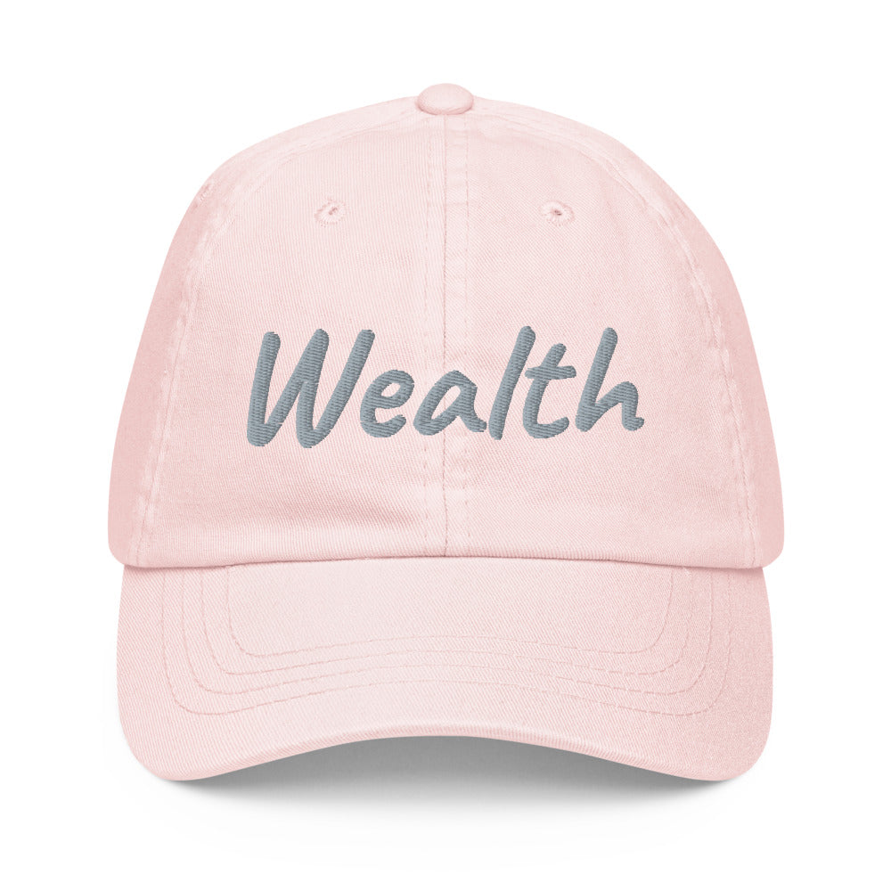 Wealth In Silver Embroidery on Pastel Baseball Cap