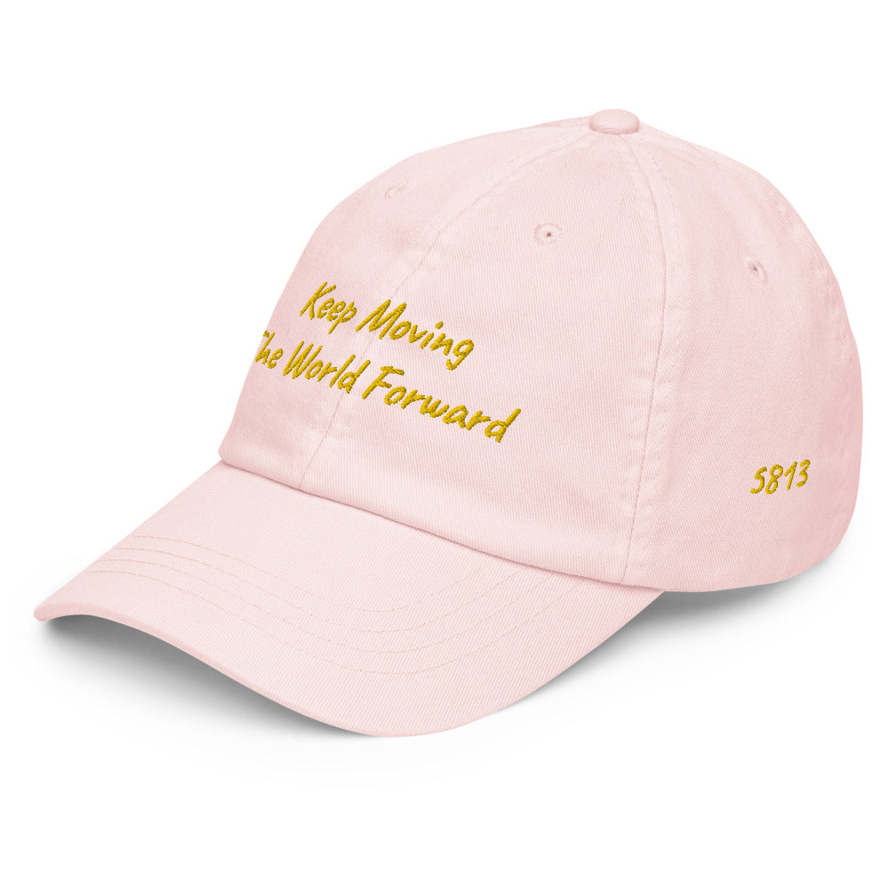 Keep Moving The World Forward In Gold Embroidery on Pastel Baseball Cap