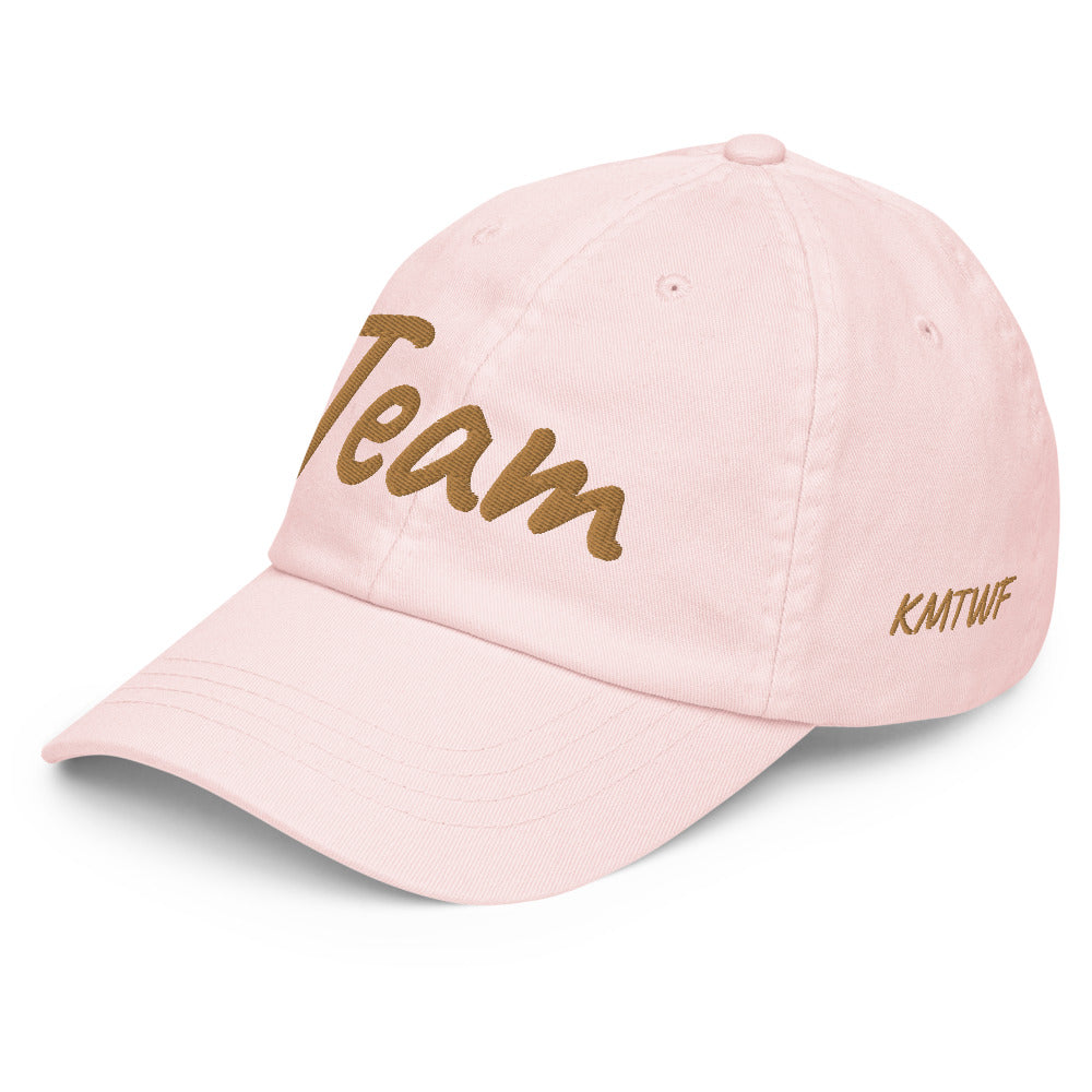 Team In Celluloid Embroidery on Pastel Baseball Cap