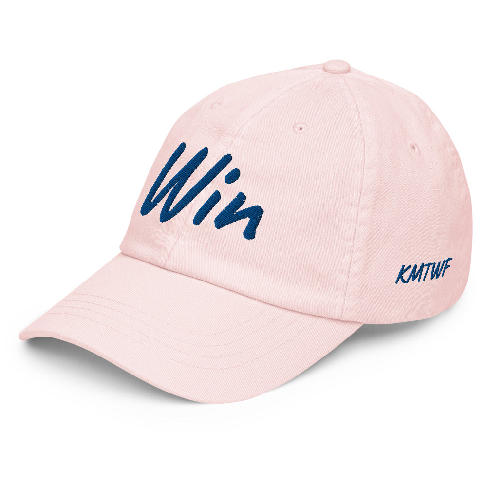 Win In Sapphire Embroidery on Pastel Baseball Cap