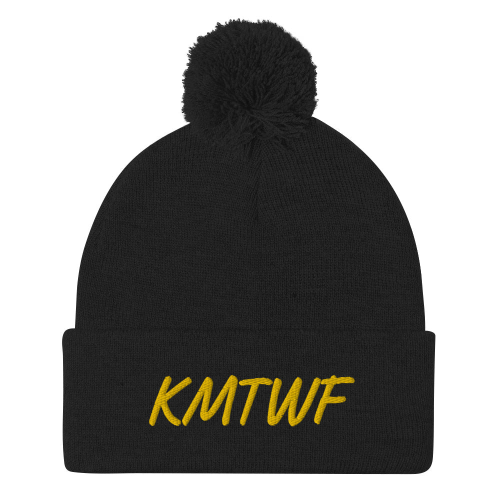 KMTWF In Gold Embroidery on Pom Pom Beanie