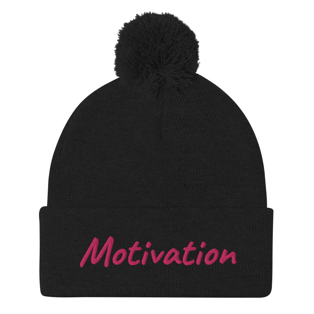 Motivation In Star Rose Quartz Embroidery on Pom Pom Beanie