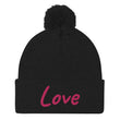 Love In Star Rose Quartz Embroidery on Pom Pom Beanie