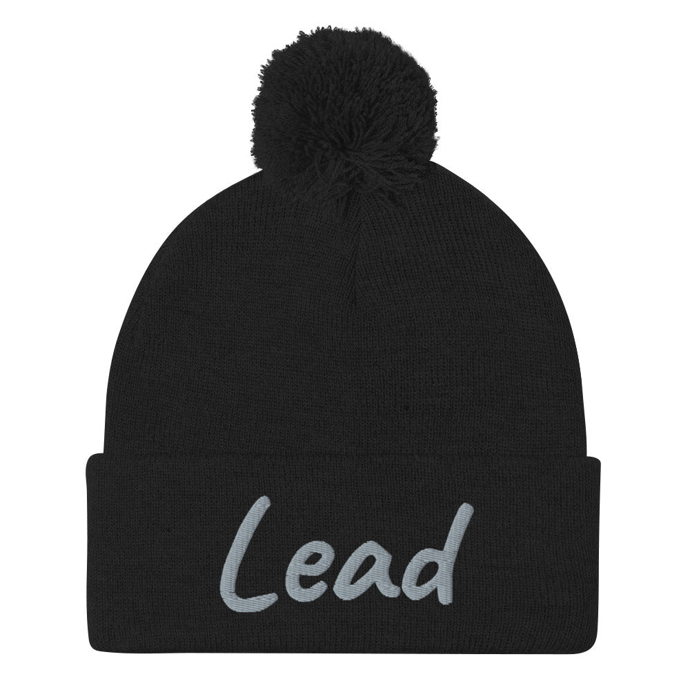 Lead In Silver Embroidery on Pom Pom Beanie