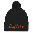 Explore In Amber Embroidery on Pom Pom Beanie