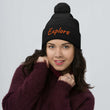 Explore In Amber Embroidery on Pom Pom Beanie